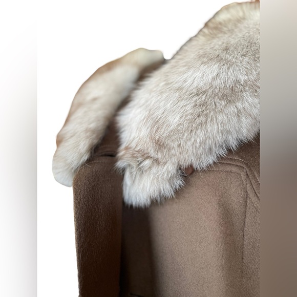 100% Wool Camel Mid-Length Trench Coat Vintage 60’s Blue Fox Collar Medium Vntg - Picture 14 of 16